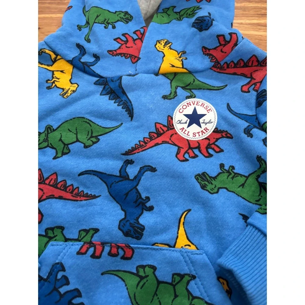 Converse Baby Boy 12M Dinosaur Hoodie and Jogger Pants Set Blue Gray 2 Piece